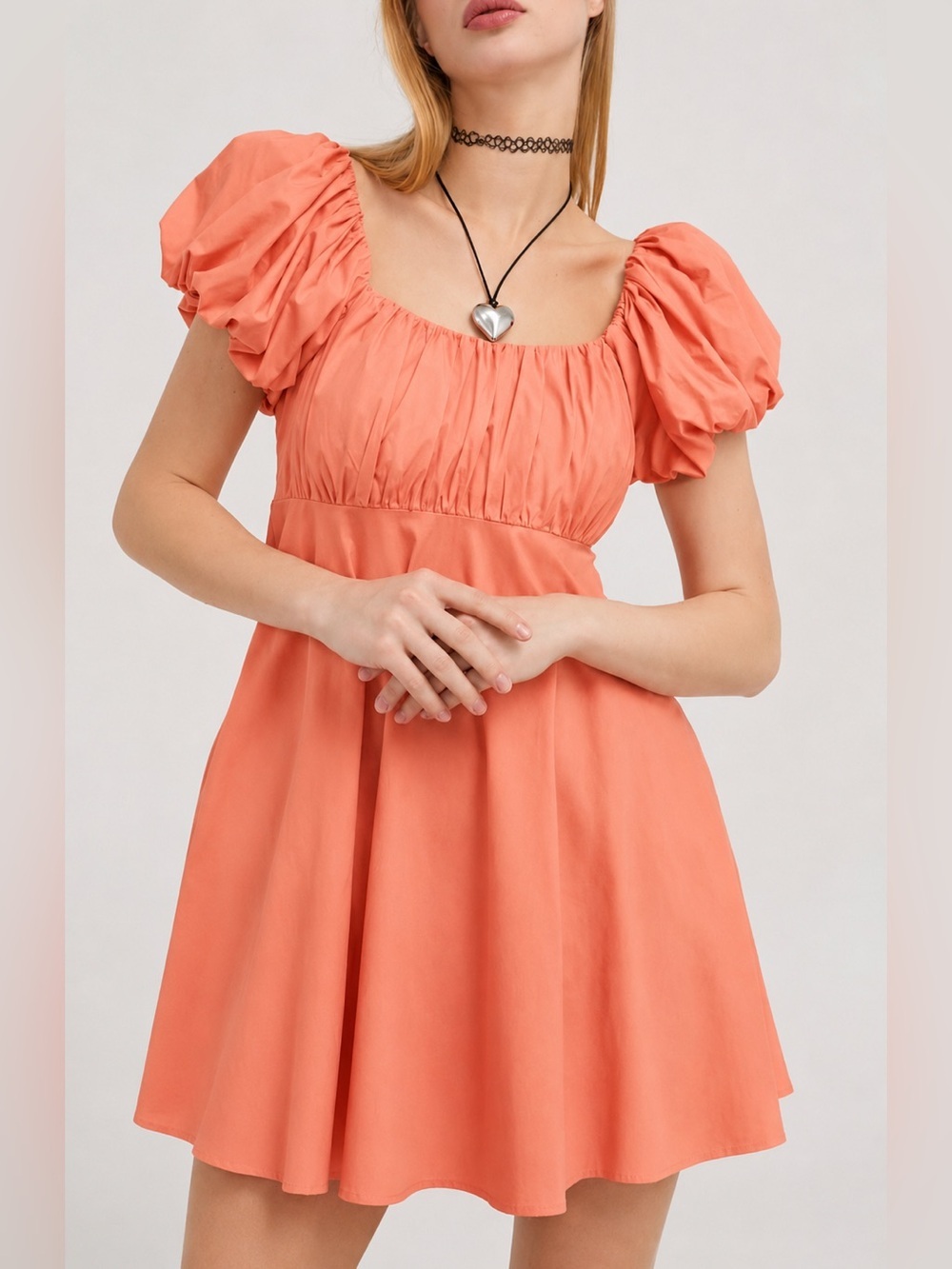 Abercrombie & Fitch Emerson peach puff sleeve mini dress, medium